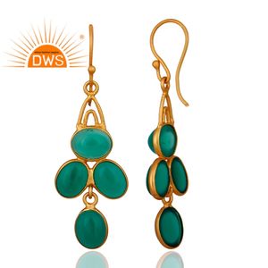 Boucles d'oreilles pendantes en argent massif 925 pour femme, fait en pierres précieuses Onyx vertes naturelles, bijou fantaisie - Product Image 2