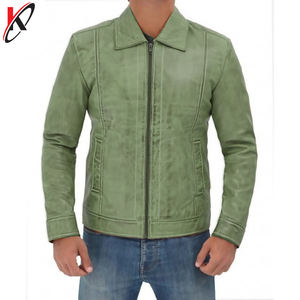 Veste de moto pour homme en cuir véritable, col montant, imperméable, respirante, écologique, hiver, avec fermetures éclair - Product Image 5