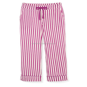 Pantalon large en coton décontracté à rayures pour femme grande taille, respirant, écologique, lavé, taille mi-haute avec cordon de serrage, style streetwear, idéal pour l'été - Vente en gros - Product Image 1