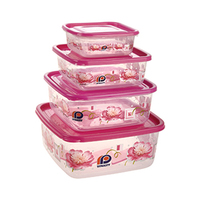 Microgolfbestendige vierkante PP plastic voedselcontainers, 4-delige set, spuitgegoten, duurzaam, vriesbestendig, klassieke DYNASTY