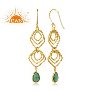 Boucles d'oreilles crochet en argent Sterling plaqué or, bijoux de styliste, vente en gros, en Onyx vert, pierres précieuses - Product Image 2