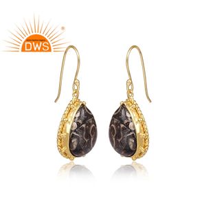 Boucles d'oreilles pendantes en laiton, bijoux en pierre précieuse, en laiton, or, fantaisie, vente en gros, 1 pièce - Product Image 2