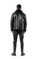 Parka en peau de mouton mérinos noire pour homme, col en V épais et moelleux, rembourrée de coton, de la marque Valeriano Romano