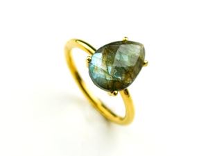 Labradorita en forma de gota, juego de anillo dorado Vermeil - Product Image 2