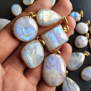 Pendentifs en pierre naturelle de lune et de soleil, pour bijoux, bracelet, pierre de lune dorée, en cristal - Product Image 3