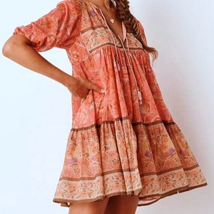 Váy Mini Nữ Đẹp Và Tất Cả Các Dịp In Hoa Váy Ngắn Tay Có Cổ Chữ V Và Váy Mini Nữ Xù - Product Image 1