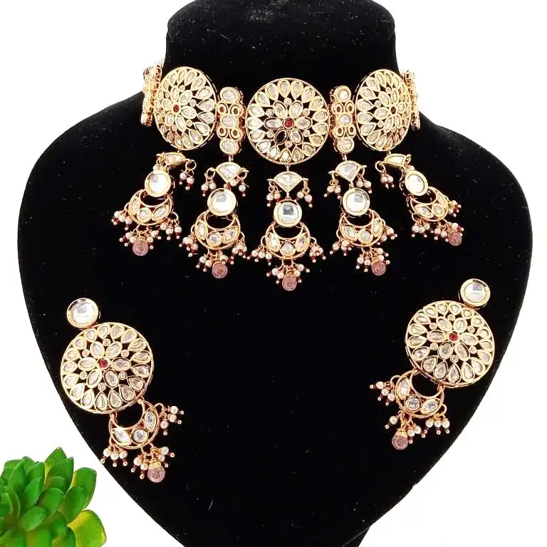 Wholesale 2021 Kundan Polki Antique Indian Jewellery Bridal 18k Gold Gold Plated Wedding statement jewelry