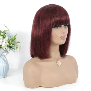 Goodluck Tóc Giả Bob Đen Với <span class=keywords><strong>Bangs</strong></span> 10 12 14 Inch Tóc Giả Thẳng Tóc Giả Ngắn Bob Tóc Giả 100% Tóc Người Làm Bằng Máy - Product Image 5