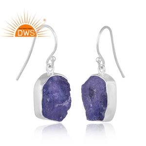 925 Fine Sterling <b>Silver</b> Natural Rough Tanzanite Gemstone <b>Dangle</b> <b>Earring</b> Handcrafted Jewelry Manufacturer - Product Image 2