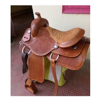 Sillín de Cuero Marrón Premium para Caballo Estilo Western con Arco de Plástico/Madera, Juego de Equipo Duradero para Montar a Caballo, Hecho a Mano en India