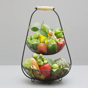 Panier de stockage de vaisselle de cuisine de conception standard dans le panier de fruits adapté aux besoins du client de taille et de forme de couleur noire de fer - Product Image 2