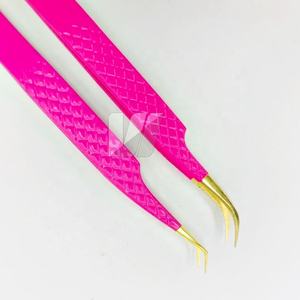 Pince à épiler d'extension de cils en acier inoxydable japonais à revêtement rose avec pointe dorée Diamond Grip Logo personnalisé avec pointe pointue - Product Image 2