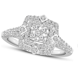 Bague de mariage unique de créateur, 1.00 carats de diamants véritables en grappe, taille brillant rond, monture à griffes en or blanc, style ethnique - Product Image 1