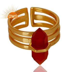 Wide Horn Red Onyx Gemstone <b>Ring</b> 14k Gold Plated 925 Silver <b>Adjustable</b> <b>Ring</b> Jewelry Manufacturer Classic Collection - Product Image 2
