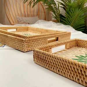 ถาดหวายรูปทรงสี่เหลี่ยมผืนผ้า ประดับมุก ดีไซน์โดดเด่น ถาดตกแต่งบ้าน ทำด้วยมือจากเวียดนาม - Product Image 6