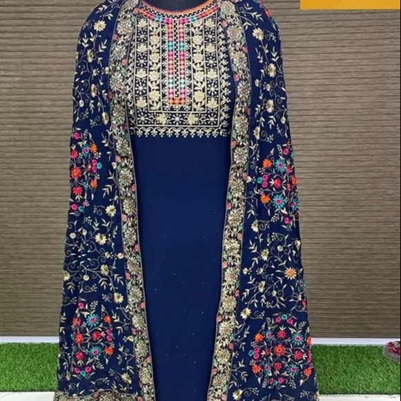 Georgette design reto corte kurti com bordado, trabalho palácio com dupatta indiano salwar suit da royal exportação