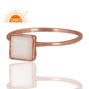 Anillo de ágata blanca natural Anillo de oro rosa sólido de 9K Joyería Anillos DE BODA Fabricante Colección vintage - Product Image 2