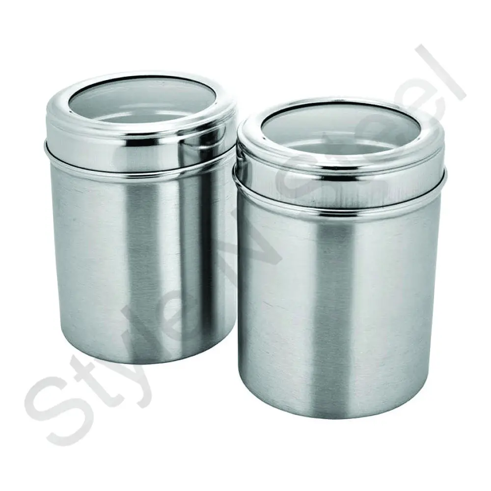 Conjunto de lata de café de aço inoxidável, canister de filtro de ar apertado, de alta qualidade, personalizado, redondo, metal