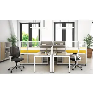 Malaysia High End Luxury 4 Seater Modern Modular Office Partition Workstation with Filing Storage Cabinet and Cable Management