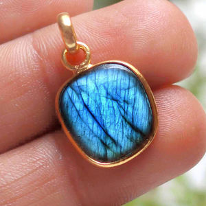 Boucles d'oreilles pendantes en cristal plaqué or, boucles d'oreilles, lunette vierge, dos ouvert, support de gâteau en métal rond avec pendentif en cristal, labradorite - Product Image 5