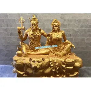 황금 FRP 장식적인 Shiv Parvati 동상 인도 단계 훈장 섬유유리 동상 결혼식 입구 섬유 동상