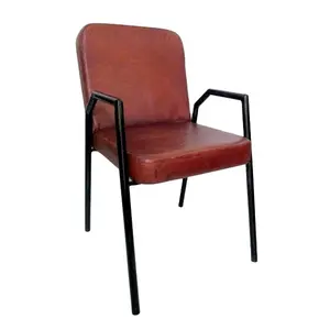 Industrial & Vintage Home Furniture Iron metal Arms Chair with genuine leather seat