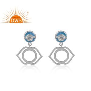 ออกแบบ Anja จักระวางต่างหูในเงิน925กับสีฟ้า Chalcedony พลอยห้อยต่างหูผู้จัดจำหน่าย - Product Image 3