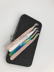 Pince à épiler d'extension de cils de volume russe de marque privée en acier inoxydable personnalisée de haute qualité en gros de fibres durables testées à la main - Product Image 5