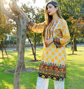 High Quality <b>Silk</b> Kurti Cheap Viscose Cotton Digital Print Style - Product Image 3