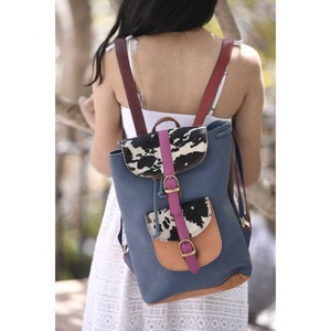 LW 2023 Women's Fashionable Soft Leather <b>Backpack</b> <b>Waterproof</b> with Geometric Pattern Multi-Color Bohemian Style for Summer - Product Image 2
