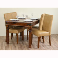 Ensemble de table à manger en bois de sheesham massif, design indien moderne avec revêtement en cuir, pour restaurant, hôtel, bar à domicile - Pliable