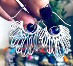 Venta al por mayor de piedra de plata pendiente de aro de plata de amatista pendiente de aro - Product Image 2