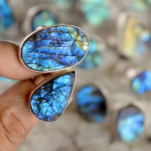 หินลาบราดอไรต์ธรรมชาติ Druzy เงินซ้อนแหวนคริสตัลหินธรรมชาติราคาขายส่งเครื่องประดับอัญมณีขายส่ง - Product Image 5