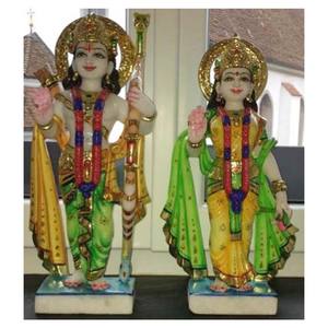 Antique Marble Lord Ram Sita Painted Idol - Product Image 1