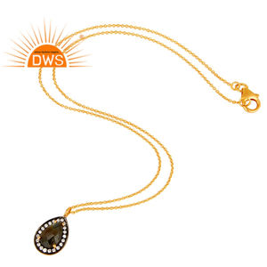 Pendentif en Zircon blanc, bijoux en Labradorite naturelle de haute qualité, collier plaqué or 18k, argent Sterling 925, vente en gros - Product Image 3