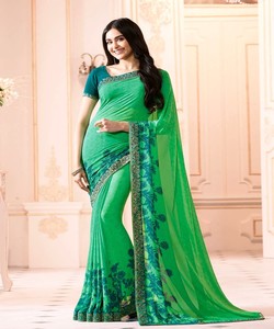 Nouveau dernier saree de travail d'impression numérique georgette avec chemisier non cousu beau design saree vêtements de fête prix de gros vêtement - Product Image 6