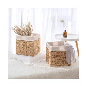 Traditional Water Hyacinth Storage Laundry Basket Rectangle Seagrass Storage Basket for Fruit or Tea Small