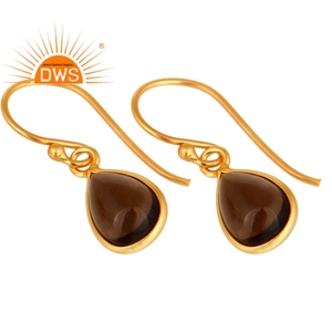 Smoky Quartz Gemstone Earring Hook Designer Gold Plated Earrings Women's Silver Jewelry Manufacturer - Product Image 2