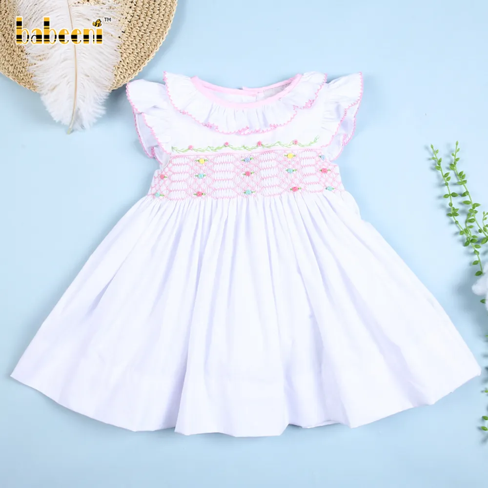 Lovely geometric floral smocked dress for little girl OEM ODM customized hand made embroidery wholesale smocked dresses - BB2629
