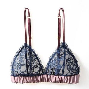   Bralette de Seda y Encaje Hecho a Mano en Azul Marino y Lila. - Product Image 1