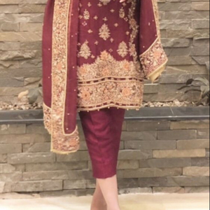 BEAUTIFUL LONG <b>TOP</b> PANT DRESS EMBELLISH EMBROIDERY WITH CRYSTAL GLASS BEADS,DABKA,WORK for Party-WEAR/WEDDING@ 2022 - Product Image 1