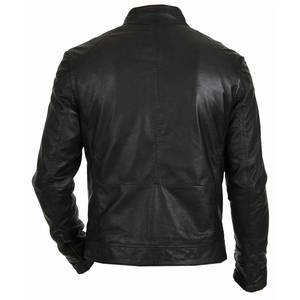 Veste classique de moto en cuir souple pour hommes, nouveau design, coupe ajustée et confortable avec col montant, grande taille enduite - Product Image 6