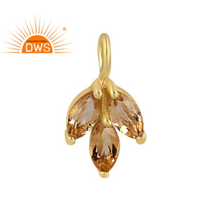 Hoja de corte citrino Natural de piedras preciosas fiesta colgante mayorista de joyería 18k chapado en oro de Plata de Ley 925 colgante de joyería proveedor - Product Image 1