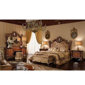 Meubles de chambre à coucher anciens brunâtres sculptés à la main Queen Size Meubles de maison en bois de teck de luxe Chambre à coucher en bois de teck de qualité supérieure - Product Image 1