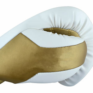 Guantes de boxeo resistentes, de cuero suave, Color blanco y dorado, con impresión de logotipo personalizado - Product Image 6