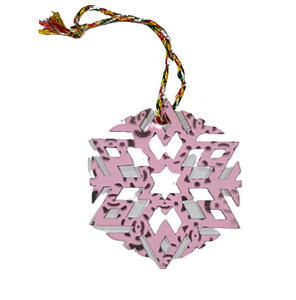 WOOD PINK SNOWFLAKE DESIGN CHRISTMAS HANGING ORNAMENT HIGH QUALITY WOODEN CHRISTMAS <b>TREE</b> DECORATION - Product Image 1