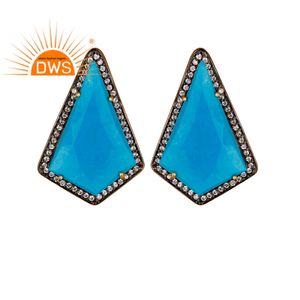 ทำด้วยมือเพทายสีขาวและสีฟ้าครามธรรมชาติสตั๊ดเครื่องประดับต่างหูชุบทอง925เครื่องประดับเงินสเตอร์ลิงผู้ผลิต - Product Image 1