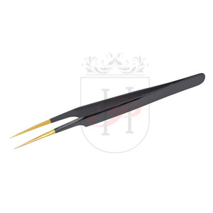 Pincettes professionnelles pour Extension de cils, 12 pièces, droites, noires et à bout doré, pincettes pour Volume et Isolation - Product Image 1