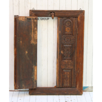 Ancienne fenêtre en bois Antique sculpture indienne Jharokha décor mural arche fenêtre ronde forme miroir Vintage cadre rustique décor mural-cadeau