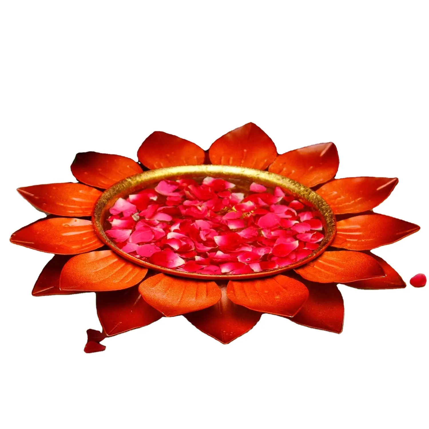 Bol Urli en laiton avec pétales de Lotus flottants, 1 pièce, pour décor de mariage, décoration de Table de luxe, couleur or, support de bougie